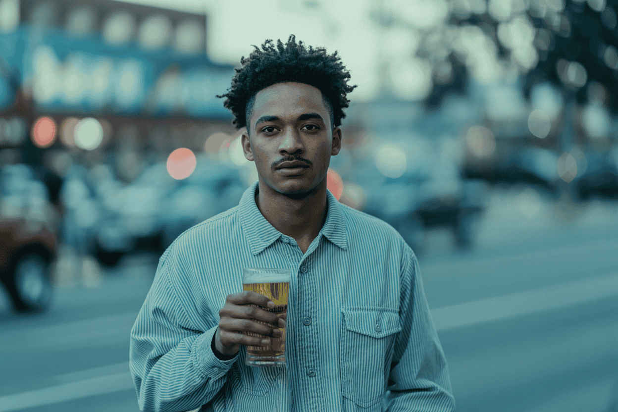 Before: Person holding beer