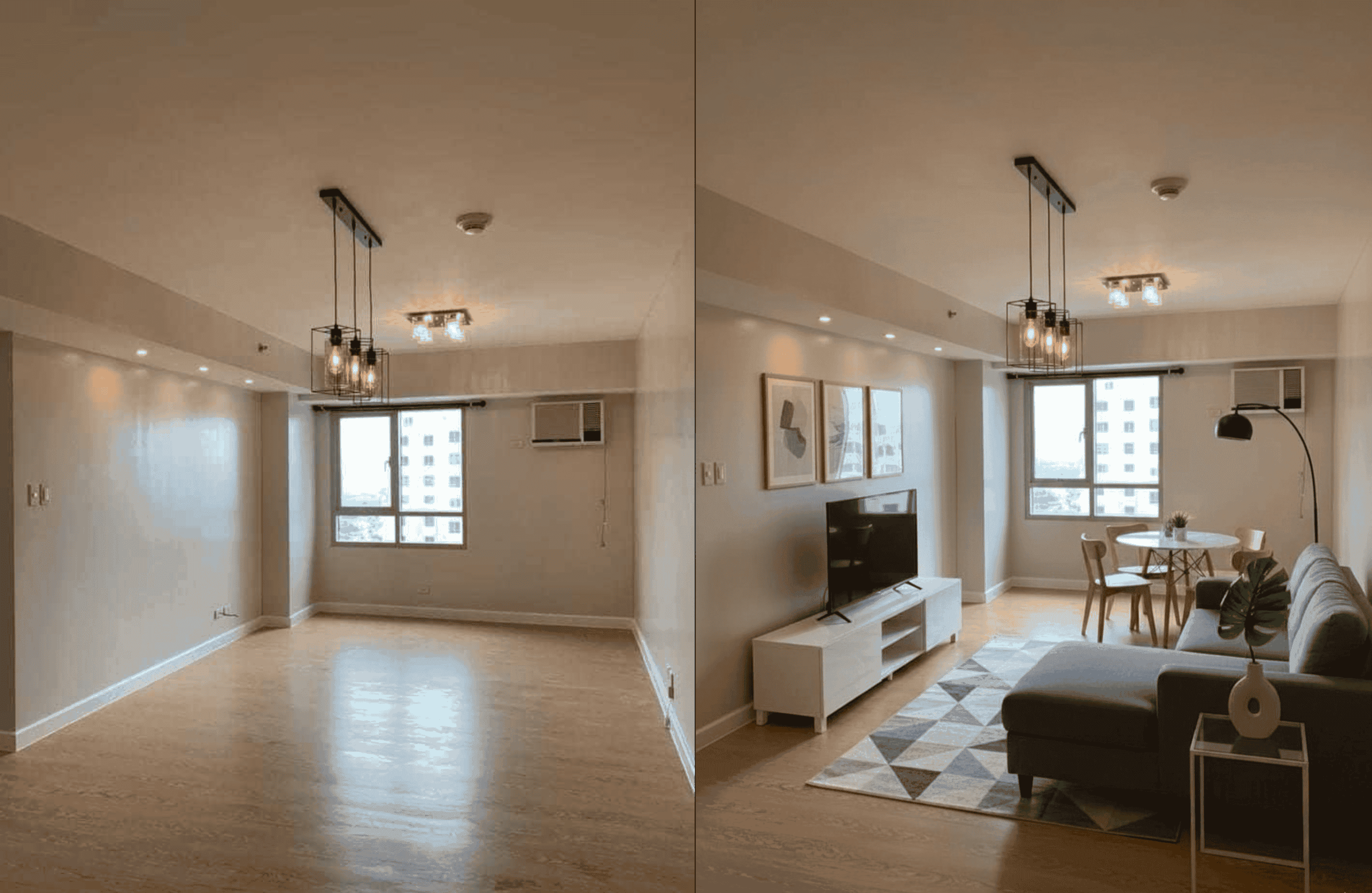 Empty room and decorated room with AI